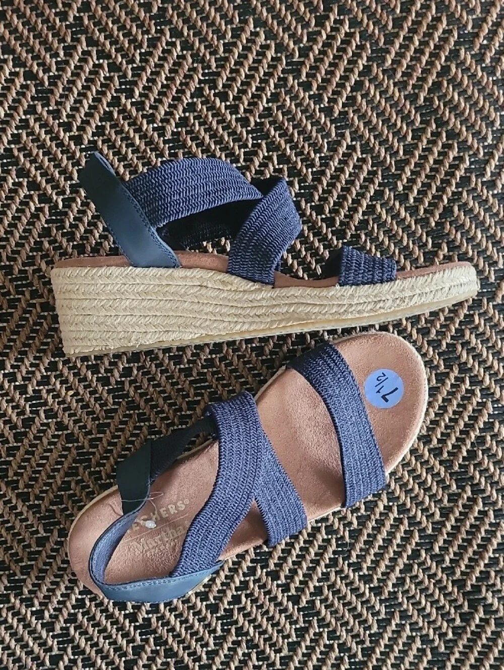Skechers Cali x Martha Stewart Arch Fit Beverlee Wedge Sandals Navy Blue Sz 7.5